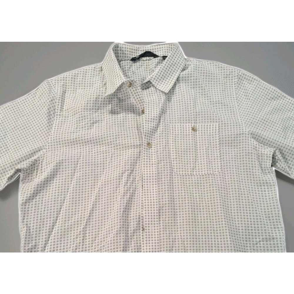 Travis Mathew Mens Button Up Shirt Sz Large Gray White With Grey Short Sleeve